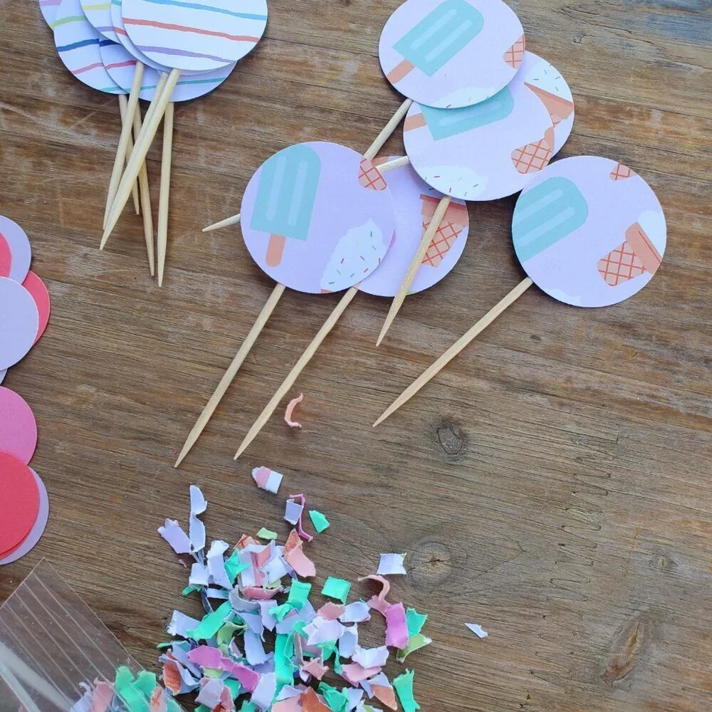Pastel Ice Cream Party Decorations Set with Banners & Confetti
